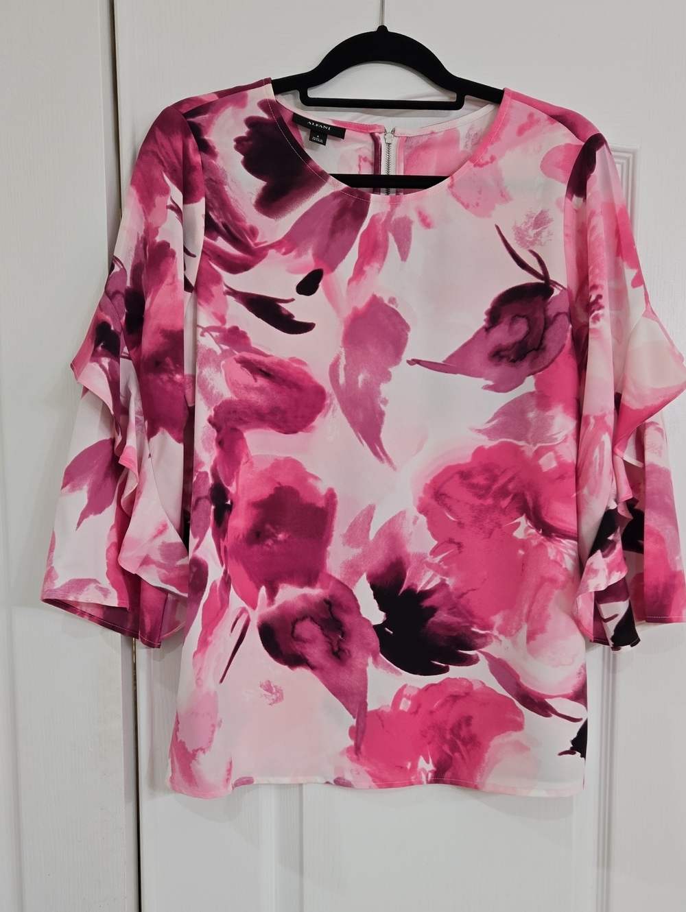 Alfani Pink Floral Watercolor Ruffle-Sleeve Blouse